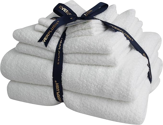 Everplush Minor Flaws Diamond Jacquard 6 Pieces Bath Towel Set, Luxury Super Soft Oversized Towels, Highly Absorbent Diamond Jacquard Quick Dry Bath Towel for Bathroom White