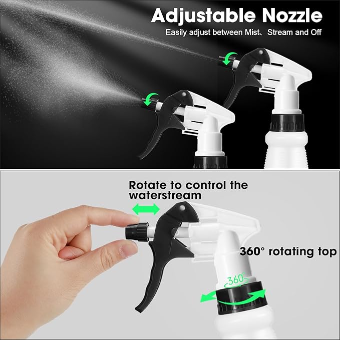 Eccliy 12 Pcs 16 Oz Plastic Spray Bottle, Adjustable Empty Reusable Sprayer for Cleaning, Planting, Water, Bathroom and Kitchen, BBQ, Commercial and Residential(Black, White,Original)