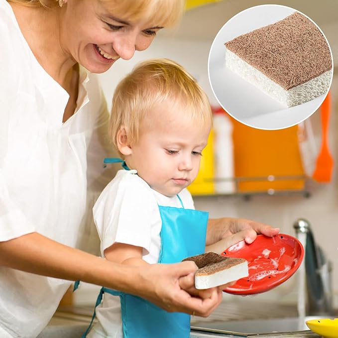 MAQIHAN 10PCS Natural Sponges for Dishes - Biodegradable Sponges Kitchen Eco Friendly Dish Sponge Non-Scratch Sponges for Cleaning Kitchen