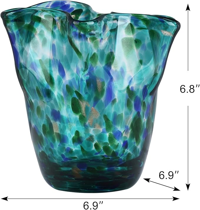 Hand-Blown Glass vase, Green Wide-Mouth Petal-Shaped vase, Modern Glass Art Decoration, Ideal for Living Rooms, Kitchens, Weddings, Dining Tables, and Office Centerpiece Floral Arrangements.