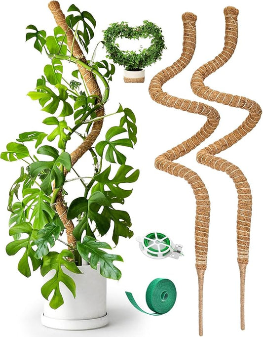 2 Pack 63" Bendable Moss Pole for Plants Monstera, Moss Poles for Climbing Plants Indoor, Coir Plant Pole Sticks Support Stakes for Potted Plant, Pothos, Philodendron Plants