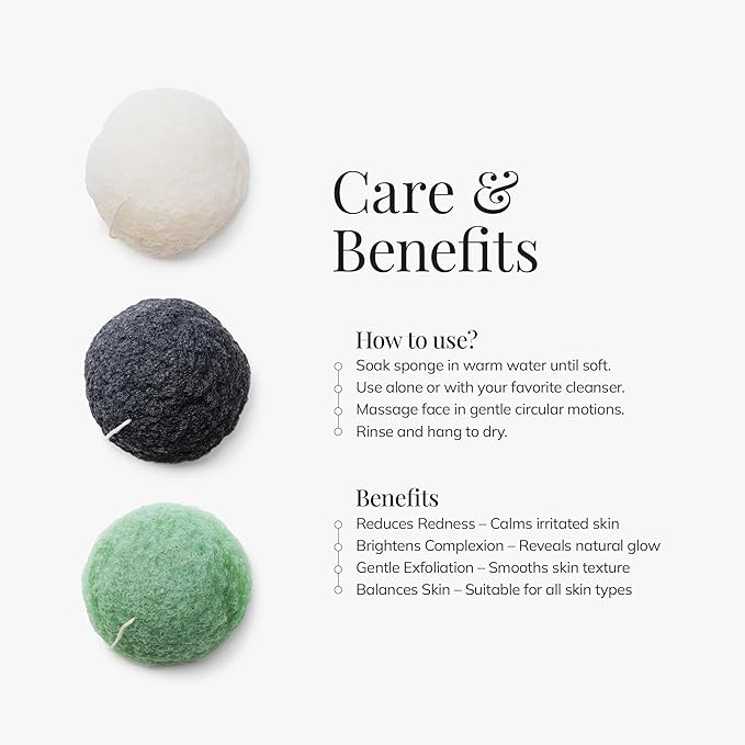 Plant-Based Konjac Facial Sponge: Natural Face Exfoliator for All Skin Types - Charcoal, Matcha, or Original - Gently Cleanses & Balances - Vegan, Cruelty-Free, 100% Biodegradable (Matcha)
