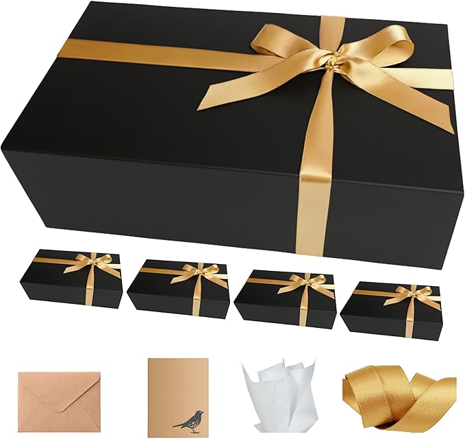 CECOBOX - Gift Boxes with Lids for Presents 13"x8.5"x4" - Matte, Collapsible Magnetic Closure Gift Box - Groomsmen & Bridesmaid Proposal Boxes, Wedding, PR, Birthdays, Holidays (Black)