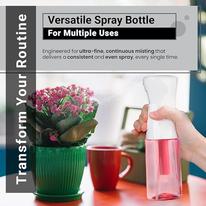 Continuous Mist Spray Bottle – Ultra Fine Mist for Hair Styling, Salon Use, and Versatile Applications – Ideal for Plants, Cleaning, and Travel – 5 oz Pink Octagon Shape Empty Bottle