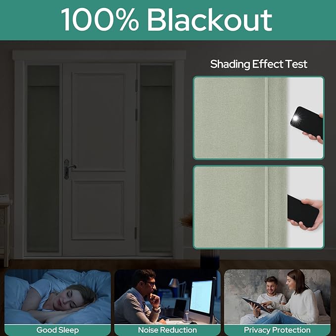 HOMEIDEAS 100% Linen Blackout Sidelight Curtains for Front Door, Side Door Window Curtains, Small Window,Thermal Insulated Covering, 1 Panel, W12 X L68 Inch, Sage Green