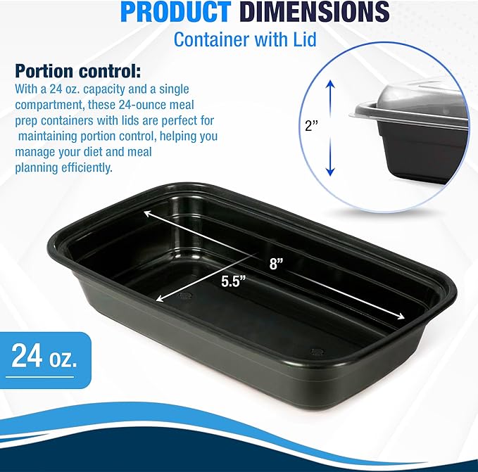 Ruthy's Outlet Meal Prep Containers W/Lids -Square Food Storage – BPA-Free| Stackable | Microwave | Freezer & Dishwasher Safe | Reusable Lunch Bento Box Portion Control & Planning (150 Pack, 32 oz)