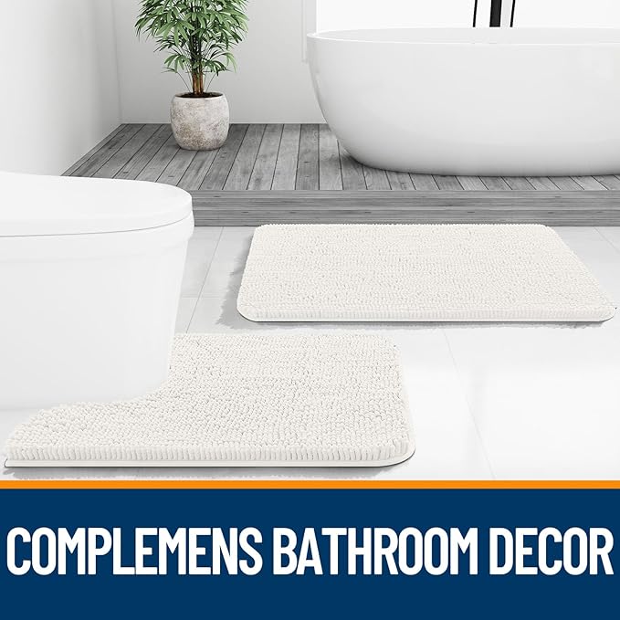 OLANLY Bathroom Rugs 47x24, Extra Soft Absorbent Chenille Bath Rugs, Rubber Backing Quick Dry, Machine Washable Bath Mats for Bathroom Floor, Tub and Shower, Home Decor Accessories, Ivory