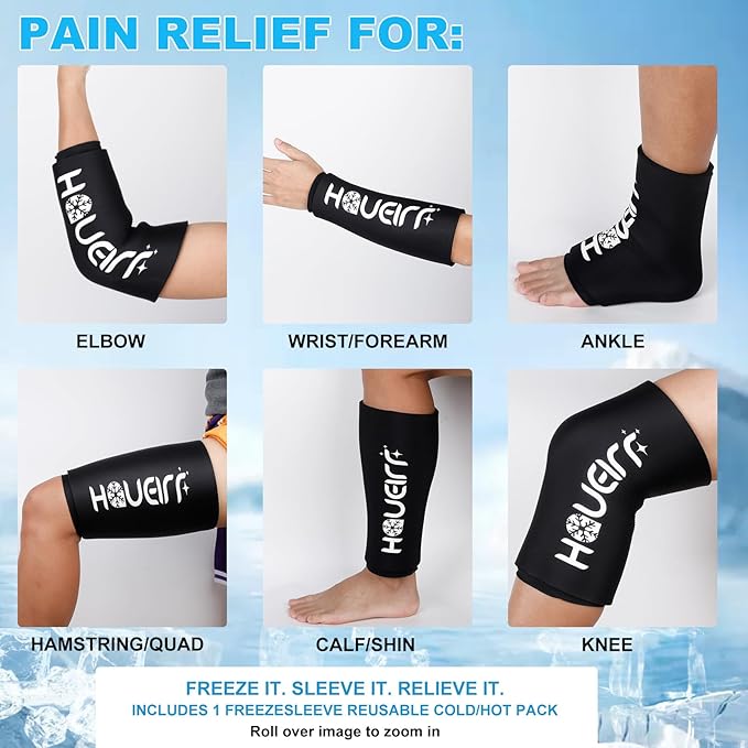 Knee Ice Pack Wrap with Compression Sleeve, Flexible Gel Ice Wrap for Knee, Elbow, Ankle, Foot, Reusable Hot & Cold Therapy for Injuries, Pain Relief, Meniscus, ACL, MCL Recovery - M