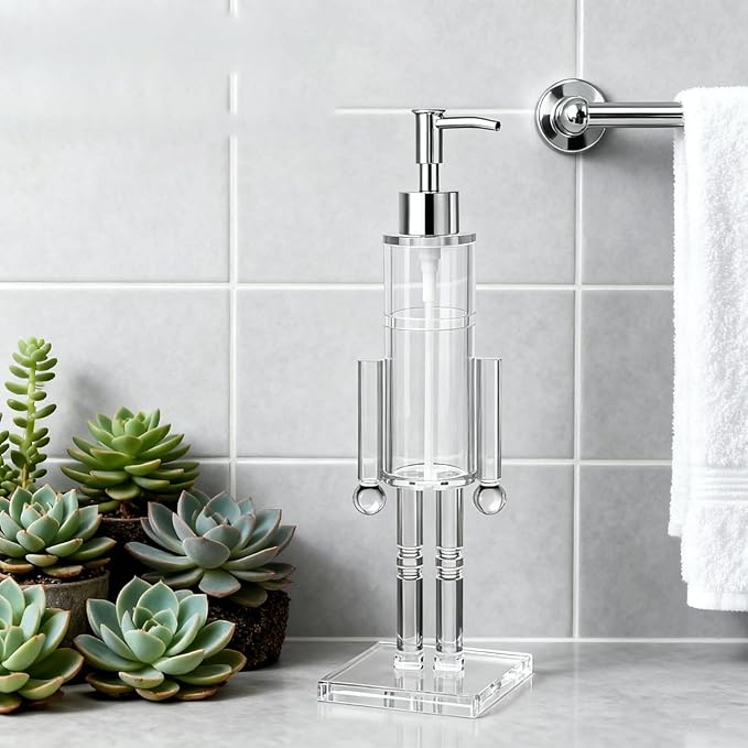 Nutcracker Soap Dispenser, 11.8 Inch Clear Acrylic Refillable Christmas Soap Bottle with Pump, Festive Holiday Hand Soap & Lotion Dispenser for Bathroom, Kitchen Countertop Decor