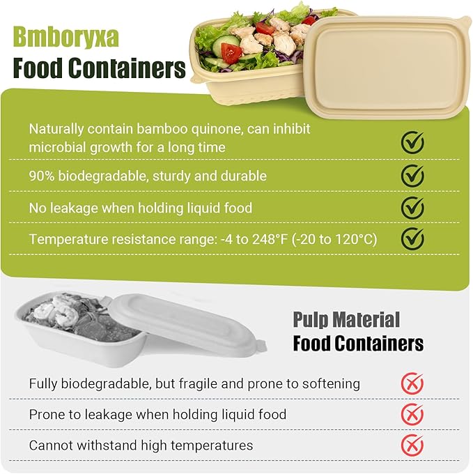 25Pack(50pcs) Meal Prep Containers Reusable, 32oz Bamboo-Powder Food Containers with Lids, Plant-based To Go Containers for Lunch - Microwave, Freezer, Dishwasher Safe