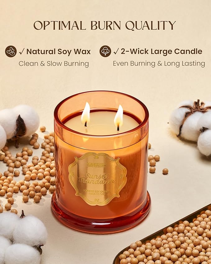 M&SENSE Citrus Candles for Home Scented, Natural Organic Soy Candle 12.7oz 75 Hour Long Lasting Slow Burning, Mandarin Fragrant Double Wick Jar Candle Fresh Smelling for Bathroom