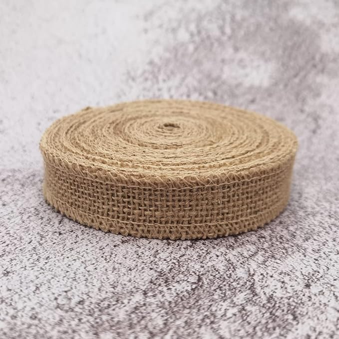INSPIRELLE 1" Natural Burlap Fabric Roll 10 Yards Jute Ribbon for Gift Wrapping Craft Projects Wedding Decoration Home Decoration 2.5CM