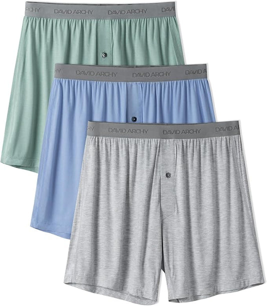 DAVID ARCHY Mens Underwear Bamboo Rayon Boxers for Men Breathable and Cool Men's Boxer Shorts with Button Fly 3 or 5 Pack
