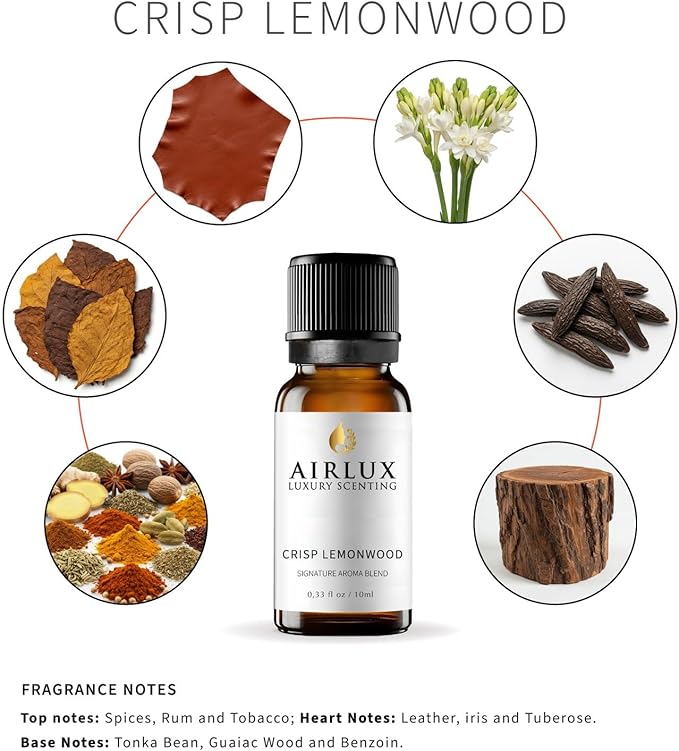 Signature Aroma Oil No. 45 Crisp Lemonwood – Lemon, Lime, Spices – Aroma Oil for Cold Air & Waterless Diffusers and DIY Crafts – 10 mL, 0.34 fl oz Glass Bottle