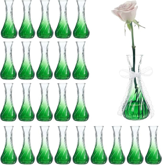 Set of 24 Glass Vase, Green Vase, Bud Vases in Bulk with Lace for Floral Arrangements, Events, Home Decor Weddings, Table Centerpiece