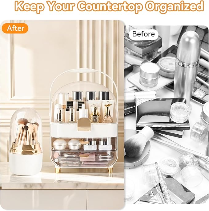Makeup Organizer Countertop, Skincare Bathroom Counter Organizer, Storage Box Cosmetic Display Cases, Teen Girl Gifts Trendy Stuff Make up Organizers for Vanity, Dresser (Rose Gold)