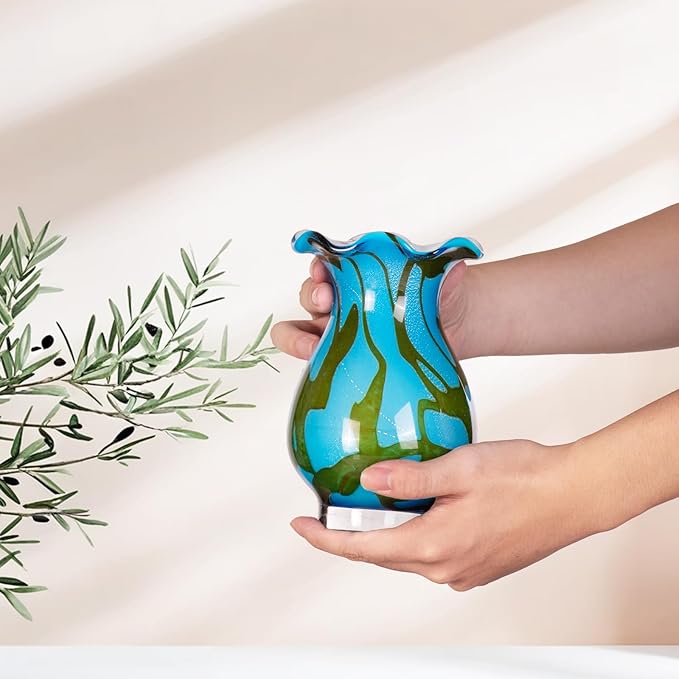 KAMMAK Colored Glass Vase, Beautiful Hand Blown Decorative Vase, Modern Art Vase for Flower Mantle Dining Table Centerpiece, Entryway Living Room Wedding Decoration, FH007