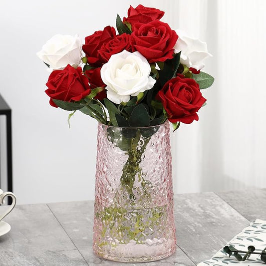 Pink Glass Vase, Flower Vases for Bouquet, Modern Glass Vase for Flowers, Large Vases for Living Room, Bedroom, Kitchen, Office, Wedding, Dining Table, 8 Inches