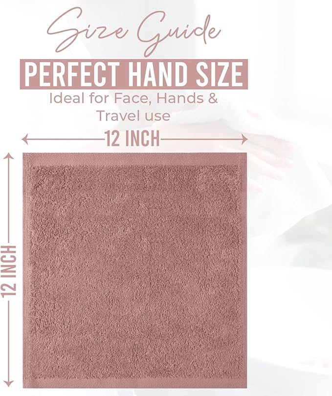 DAN RIVER 100% Cotton Wash Cloths 24 Pack [12x12] Soft & Absorbent face Towel for Showering, Gym, Hotels & Spa Perfect for Everyday Use Fingertip Towels, Dusty Pink