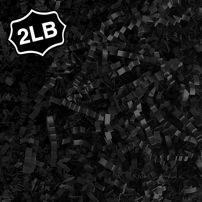 2LB Crinkle Cut Paper Shred Filler for Bag Gift Box Basket Confetti Paper Shreded Stuffing Decoration for Valentine's Day Holiday Party(Black)