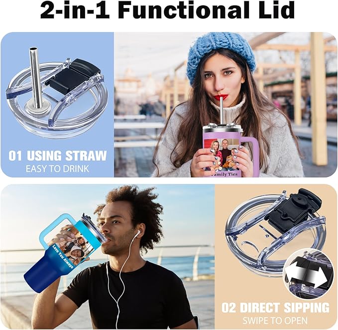 Personalized Tumbler with Pictures Text Name, Custom Double Wall Insulated Tumbler, Personalized Gifts for Women Men Friend, Christmas Gifts, 20oz Coffee Tumbler w/Lid (40 photo)