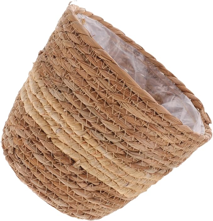 Zerodeko Flower Girl Basket Woven Plant Basket Seagrass Belly Rattan Flower Pot Wicker Planter Pen Pencil Holder Rustic Plant Pot Grocery for Laundry Picnic 18cm Home Decor
