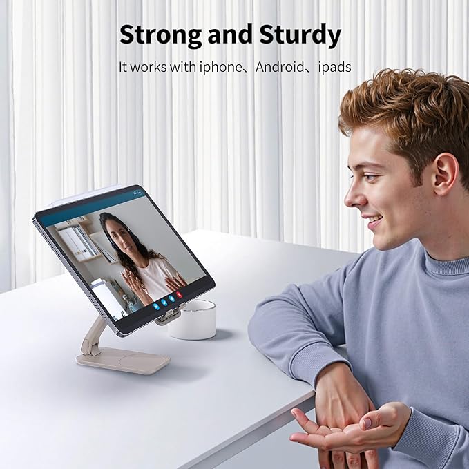 iWALK Magnetic Cell Phone Stand for Desk, Angle and Height Adjustable Mobile Phone Holder, Foldable Magnet Stand for iPhone 17 16 15 14 13 12 Pro Max and iPad, Cell Phone Holder, Light Brown