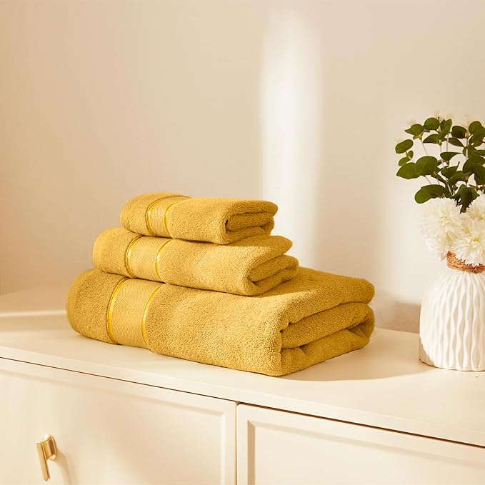 Marvione Bath Towels Set 6 Piece, 100% Turkish Cotton Highly Absorbent and Soft Towels for Bathroom 2 Bath Towels 2 Hand Towels 2 Washcloths, Gold