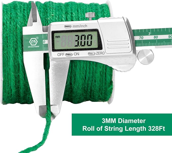 G2PLUS Garden Twine, 3MM 328 Feet Natural Jute Twine String, 3 Ply Green Heavy Duty Hemp Rope String for Gift Wrapping, DIY Arts & Crafts, Climbing Plants, Home Decor, Christmas