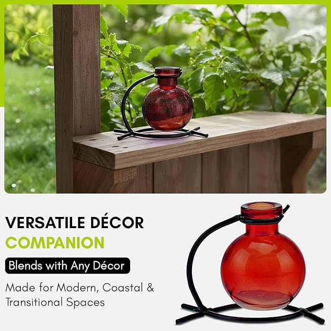 Couronne Company M501-200-06 Casablanca Recycled Glass Vase & Metal Stand, 4", Red, 1 Piece