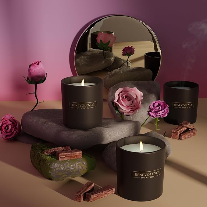 Benevolence LA Clearance Candle Rose & Sandalwood Christmas Scented Candles | Soy Candles, Black Holiday Candle for Home | Gifts for Women and Men | Home Fragrance | Aromatherapy | 6oz