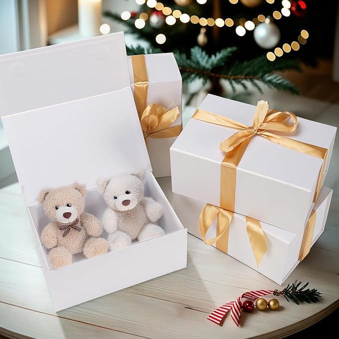 Schliersee 4 Packs 9x6x4 White Gift Box with Lid for Present, Magnetic Gift Box for Wedding, Birthday