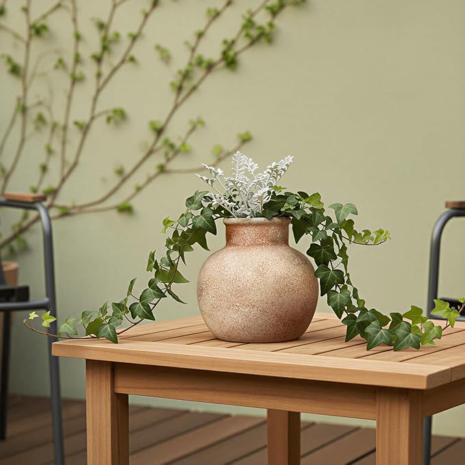 Ceramic Flower Vase, 5.5-Inch Terracotta Pottery Rustic Farmhouse Boho Vase, Handcrafted Decorative Vase for Home Decor, Centerpieces, Table, Living Room, Mantel, Shelf