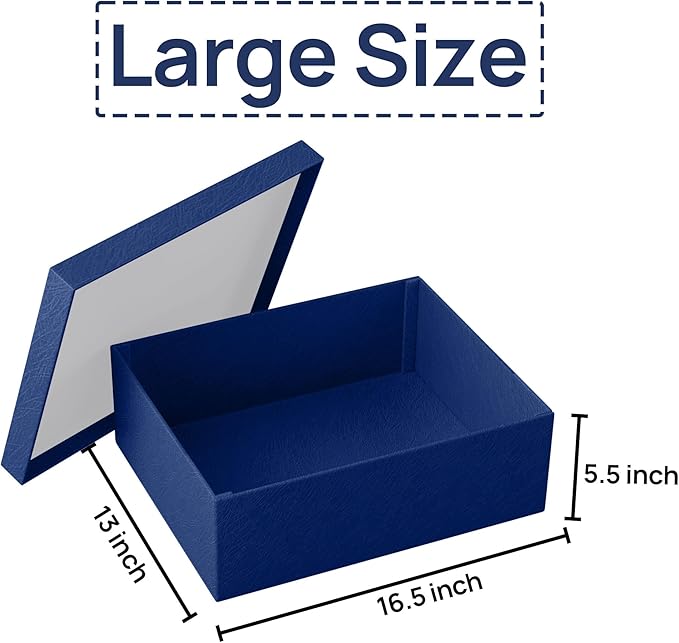 JOYIT Blue Gift Box 16.5''x13''x5.5'' - Large Gift Boxes with Lid for Presents Packaging, Birthday, Christmas, Wedding, Anniversary, Big Gift Box with Ribbon, Shred Filler, Card, Wax Seal (Blue)