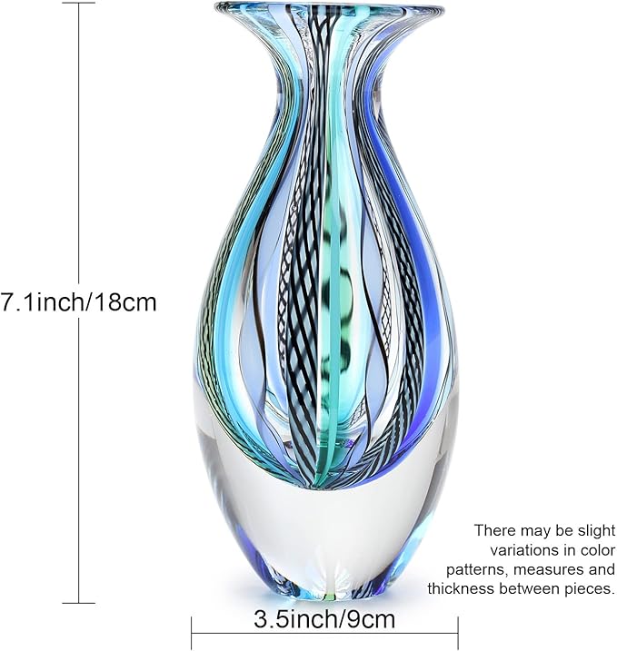 Ca D Oro Small Glass Vase Boho with Blue/Green Canes Hand Blown Murano-Style Art Glass - Model Nº 2