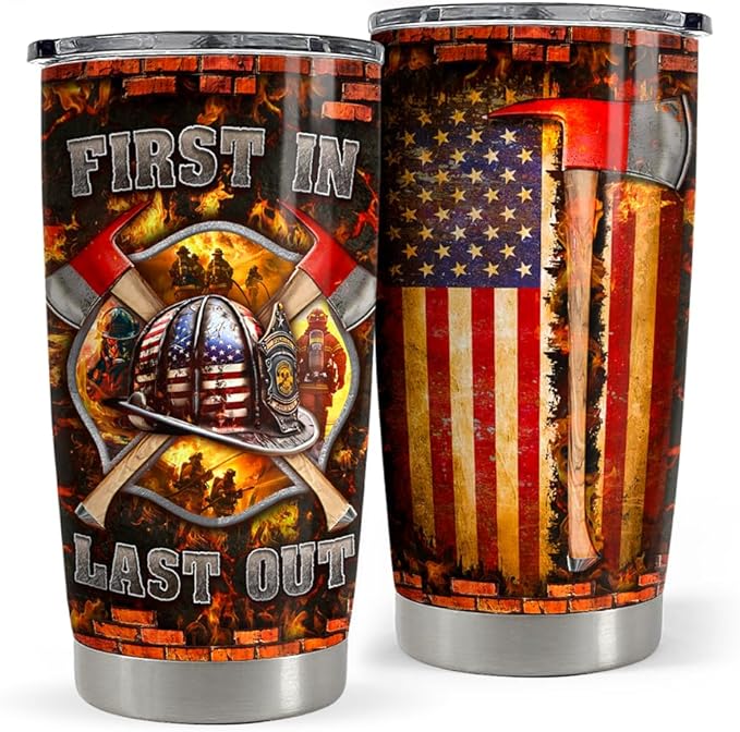 Firefighter Tumbler 20oz Stainless Steel Insulated Travel Mug Cup for Men Firefighters Gifts for Birthday Christmas Fathers Day