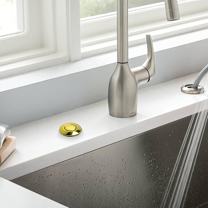 CLEESINK Garbage Disposal Air Switch Kit, Sink Top Waste Disposer On/Off with Aluminum Alloy Power Module, LONG Polished Gold