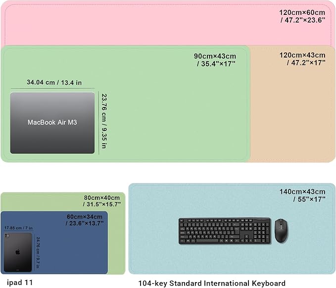 Large Non-Slip PU Leather Office Mat, 55'' x 17'', Laptop Desk Blotter Pad for Home & Office, Light Green