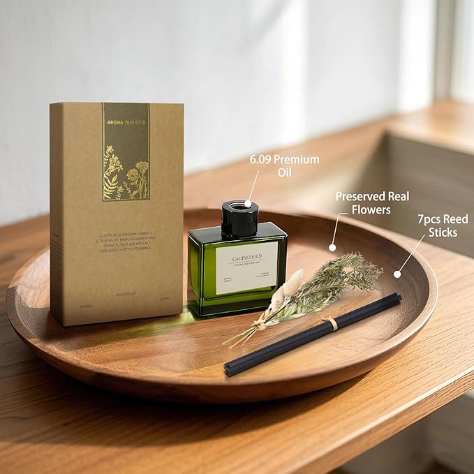 Reed Diffuser, 6.09 oz French Juniper Lavender Scent Diffuser with Sticks & Dried Flowers, 120 Days Long Lasting diffusers for Home, Elegant Fragrance for Bathroom Bedroom Decor Air Fresh