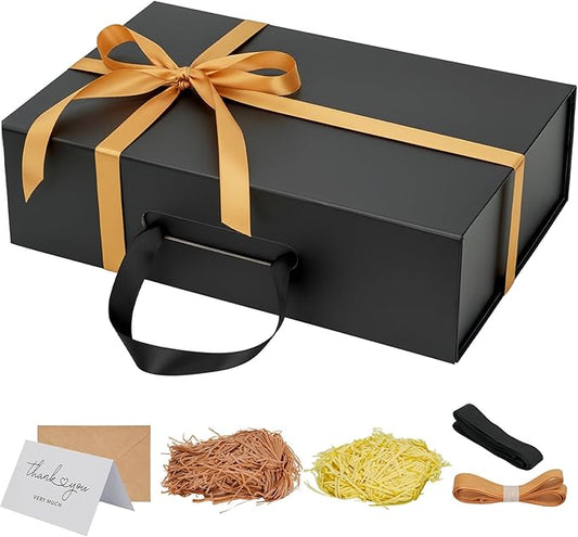 Black Gift Box 14"x9.3"x4.2" Large Magnetic Gift Boxes with Lids for Presents Include Ribbon, Envelop Card for Bridesmaid Proposal Box, Birthday, Graduation, Christmas,Wedding Gifts Packging