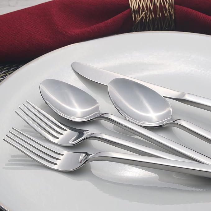Alata Cube 45-Piece Forged Stainless Steel Flatware Set Cutlery Set,Service for 8,Silver Finish,Dishwasher Safe