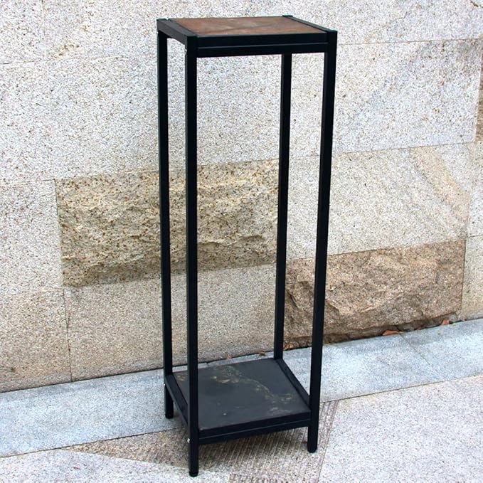 Zhongma 2 Tier 39.5" Tall Plant Stand with Slate Top, 12.4 x 10.63 x 39.5 inches, Square Flower Shelf for Balcony, Home, Garden, Backyard Patio with Adjustable Leveling Feet