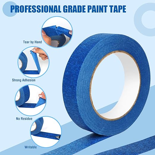 20 Rolls Blue Painters Tape Bulk Pack, Painter's Tape 1-inch × 55 yards, Multi-Surface Residue-Free Blue Masking Tape for Wall Painting, Artwork, Automotive and Packaging Labelling, Total 1100 Yards