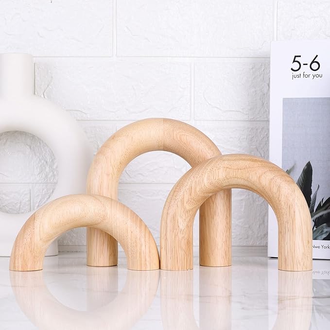 XMGZQ Wood Arch for Coffee Table Decor Items,Wood Statue and Sculpture Set 3,Japanese Neutral Home Decor Aesthetic,Living Room,Entryway,Bookshelf,Floating,Console,Boho Minimalist Objects
