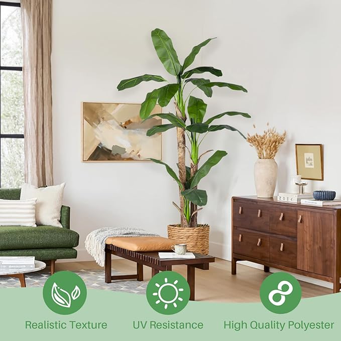 Artificial Banana Tree Faux Tall Plant Fake Banana Leaf Plant Faux Banana Silk Tree Faux Banana Leaves for Home Swimming Pool Indoor Outdoor Patio Tropical Decor