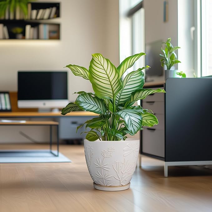 10 Inch Plant Pot Ceramic Planter Pot with Drainage Hole and Saucer Round Planter Large Flower Pot for Indoor Outdoor Plants Home Garden Decor White