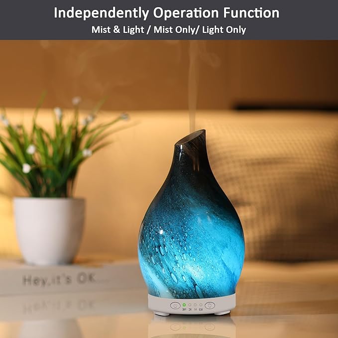 Essential Oil Diffuser 120ML, Glass Aromatherapy Diffuser with 4 Timer Settings & 7 Color Changing Lights, Waterless Auto Shut-Off, Ultra Quiet Oil Diffuser for Home, Office, Yoga, Spa and Sleeping