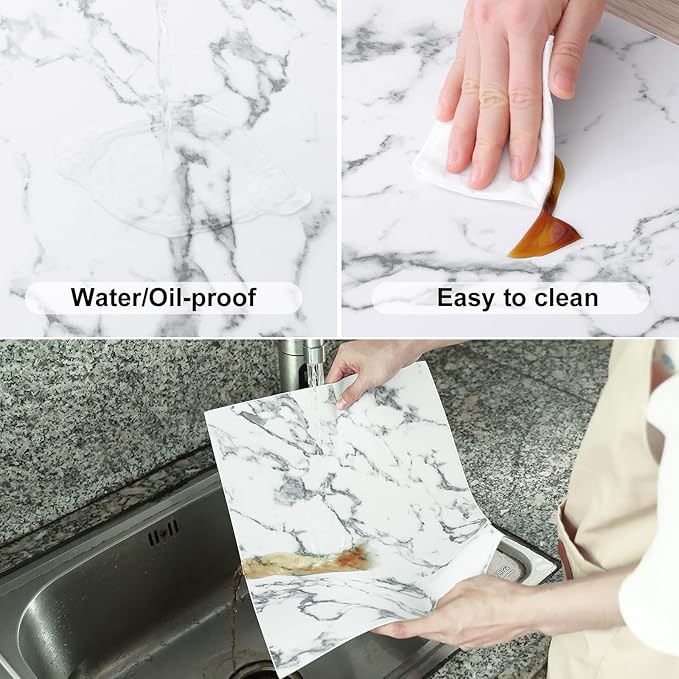 Homaxy Faux Leather Heat Resistant Placemats for Dining Table Set of 6, Waterproof Wipeable Washable PU Table Mats, Easy to Clean Anti-Slip Place Mats, 11.8" x 17", Marble