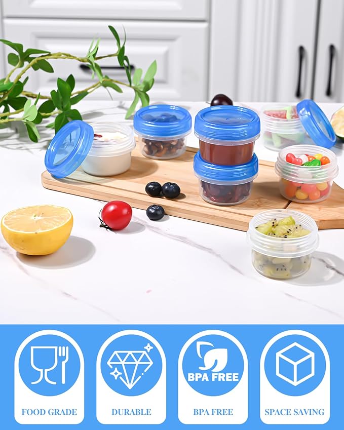 Salad Dressing Containers, [16 Pack*2 oz] Reusable Easy to Open Dressing, Condiment, Sauce, Dip Containers to Go With Leak-Proof Twist Top Lids, Bpa Free, Safe For Microwave, Freezer, Dishwasher