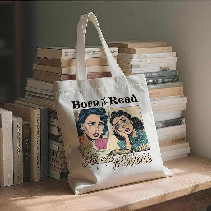 Funny Canvas Tote Bag, Born To Relax Forced To Work Tote Bags, Inspirational Canvas Totes for Work Traveling, Reusable Grocery Shoulder Shopping Bags, Christmas Gifts for Women Friends